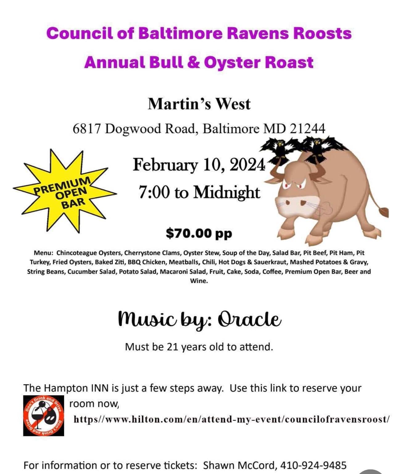ravens roost baltimore bull and oyster roast february 2023 westminster md martins west