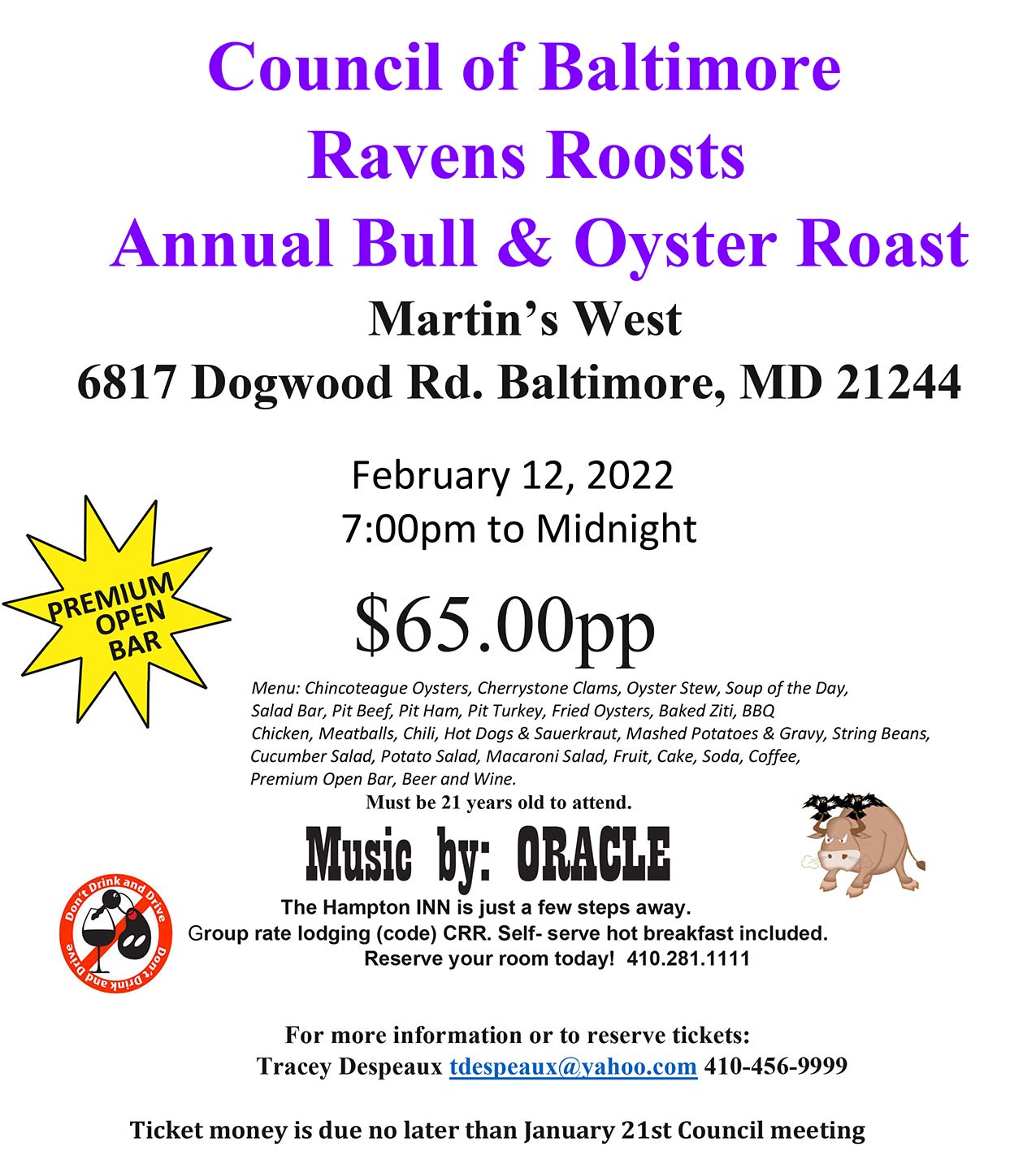 ravens roost bull oyster roast february 2022 westminster md martins west