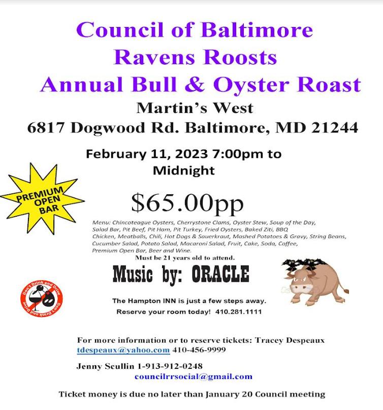 ravens roost baltimore bull and oyster roast february 2023 westminster md martins west